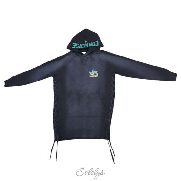 Converse x Faith Connexion Sun Washed Dark Navy Oversized Laced Draped Hoodie - Picture 9 of 11